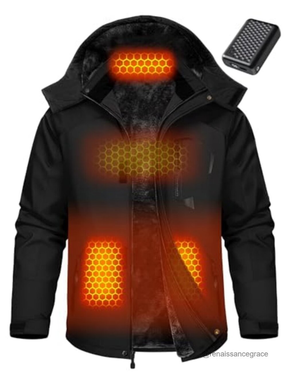 Graphene Heated Jacket Men Fur Lined Battery Pack Insulated Winter Coat
